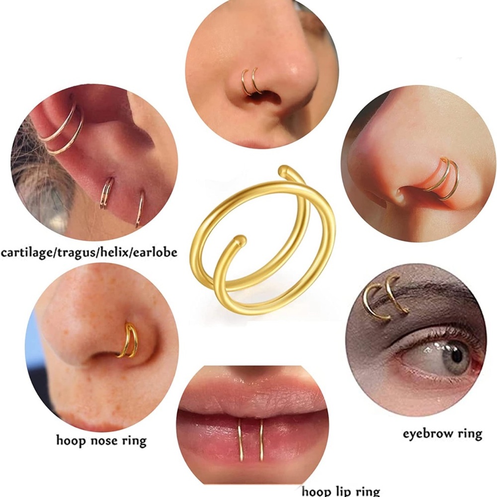 Double Nose Ring For Single Piercing Twist Nose Ring Hoop Nose Ring Double Hoop - Picture 5 of 6
